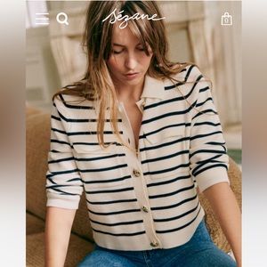 Sezane Betty cardigan - navy & ecru